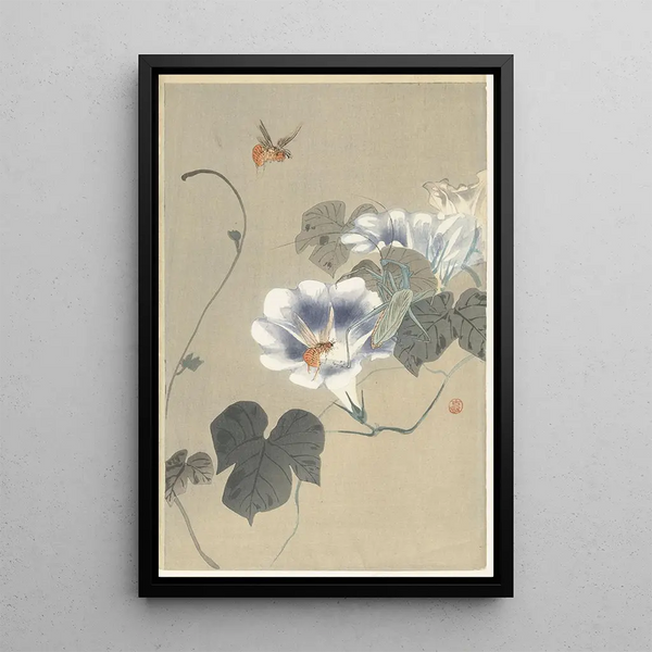 Insecten op klimplant - Ohara Koson — ingelijst kunstwerk aan de muur