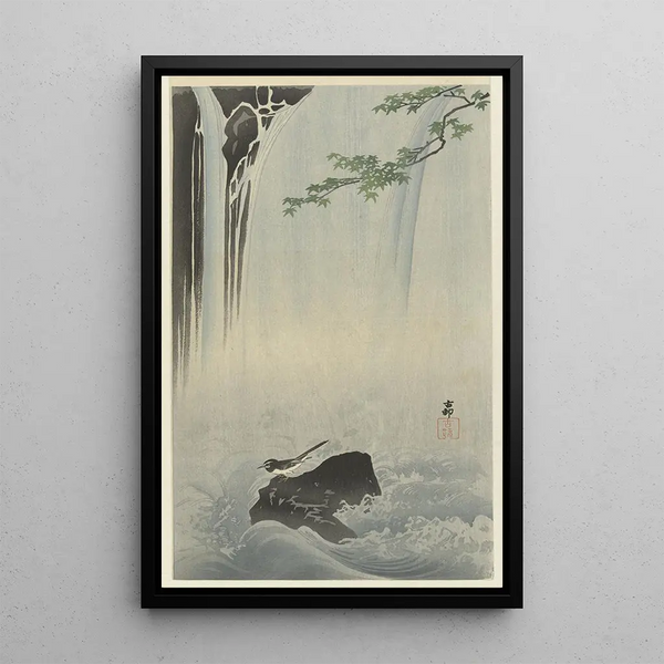 Bergeronnette japonaise à la cascade - Ohara Koson — ingelijst kunstwerk aan de muur