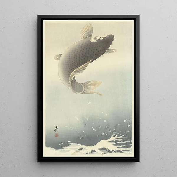 Carpe sautante - Ohara Koson — ingelijst kunstwerk aan de muur
