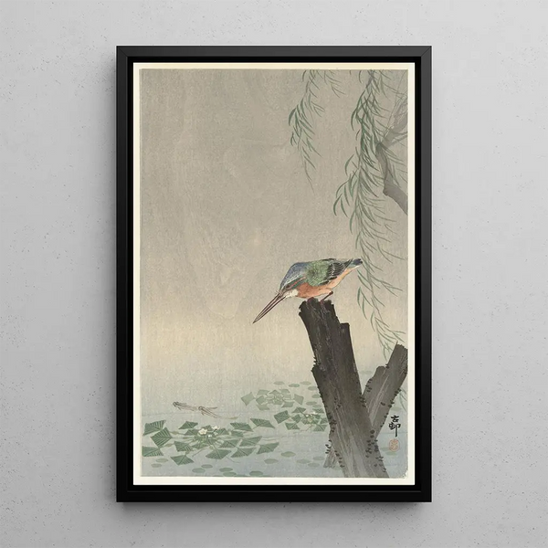 ijsvogel op boomstam - Ohara Koson — ingelijst kunstwerk aan de muur