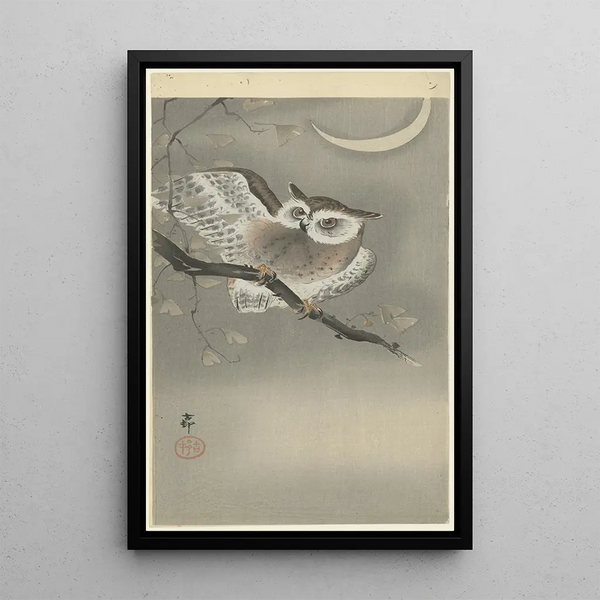 Hibou middel-uil in een ginkgo - Ohara Koson — ingelijst kunstwerk aan de muur