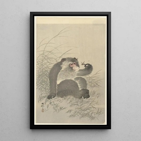Monkey with Insect - Ohara Koson — framed artwork on a wall