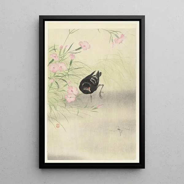Waterfowl near a flowering plant - Ohara Koson — framed artwork on a wall