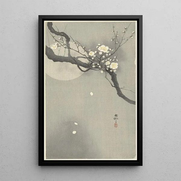 Fleur de prunier et pleine lune - Ohara Koson — ingelijst kunstwerk aan de muur