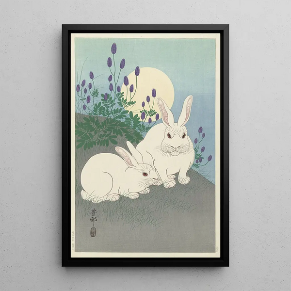 Lapins en taille réelle - Ohara Koson — ingelijst kunstwerk aan de muur