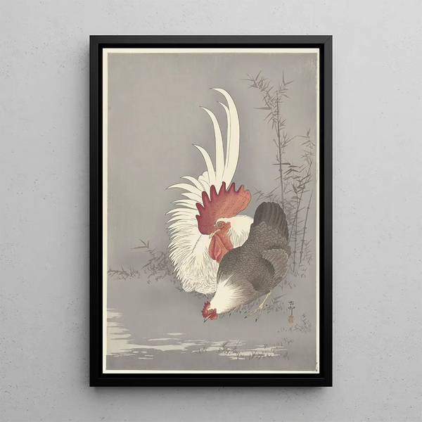 Coq et poule - Ohara Koson — ingelijst kunstwerk aan de muur