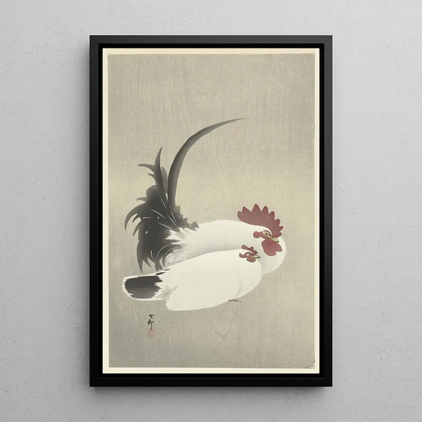 Coq et poule - Ohara Koson — ingelijst kunstwerk aan de muur