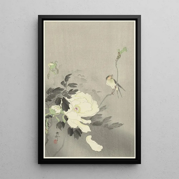 Hirondelle avec pivoine - Ohara Koson — ingelijst kunstwerk aan de muur