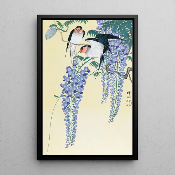 Hirondelles et glycine - Ohara Koson — ingelijst kunstwerk aan de muur