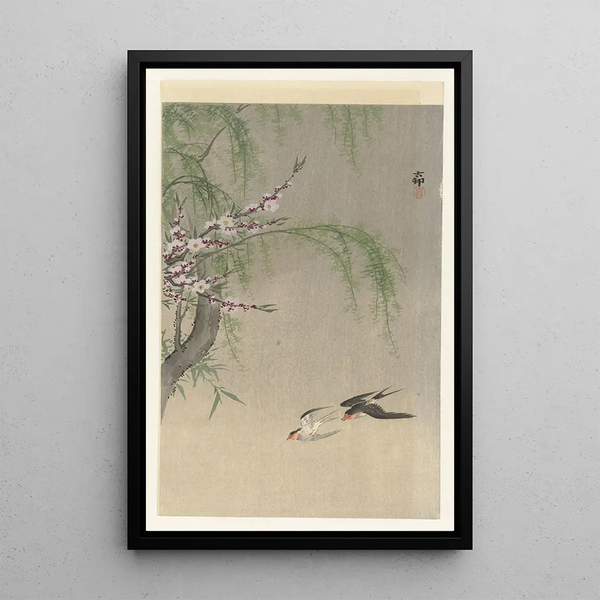 Hirondelles en vol - Ohara Koson — ingelijst kunstwerk aan de muur