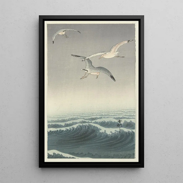 Three Seagulls - Ohara Koson — framed artwork on a wall