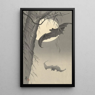 Ohara Koson - Two bats at full moon.webp