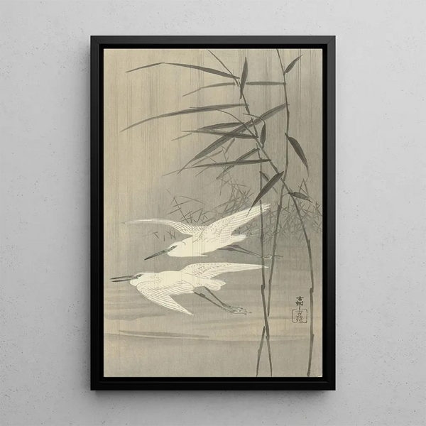 Twee aalscholvers in vlucht - Ohara Koson — ingelijst kunstwerk aan de muur