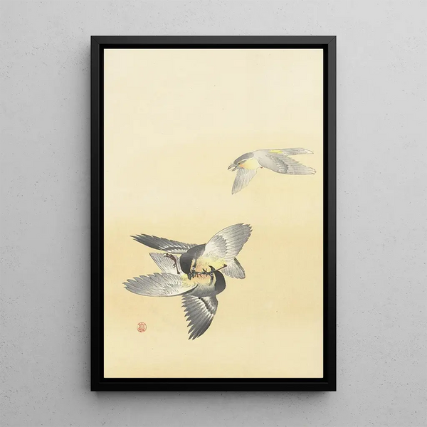 Twee vechtende vogels - Ohara Koson — ingelijst kunstwerk aan de muur