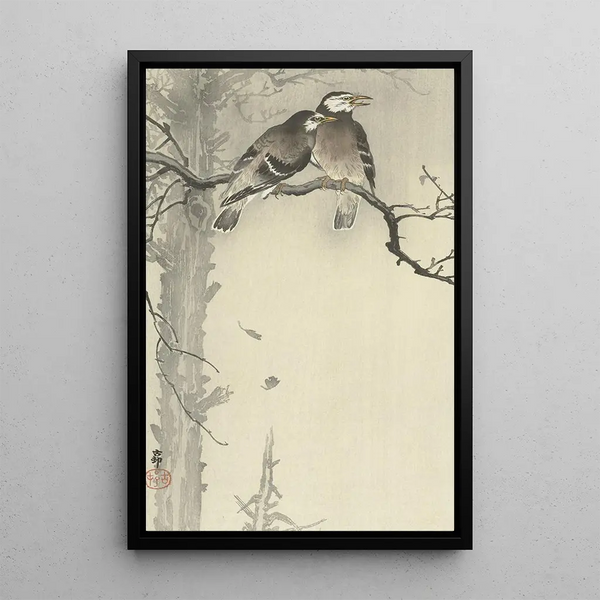 Twee grijze spreeuwen - Ohara Koson — ingelijst kunstwerk aan de muur