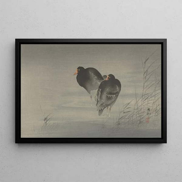 Twee waterhoentjes - Ohara Koson — ingelijst kunstwerk aan de muur