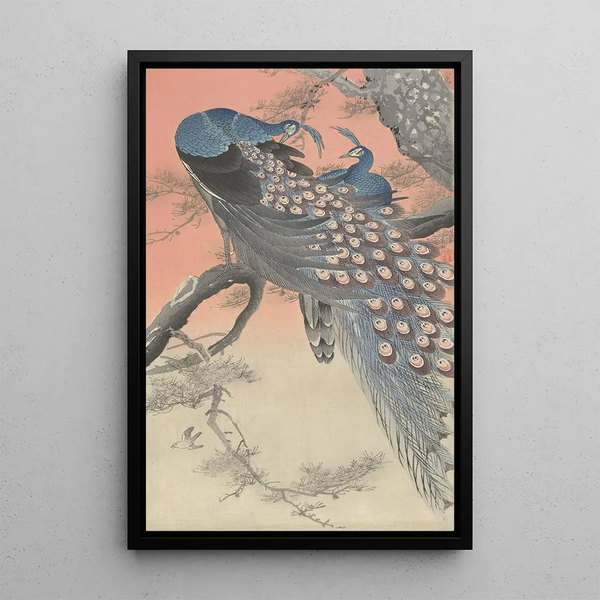 Twee pauwen op een boomtak - Ohara Koson — ingelijst kunstwerk aan de muur
