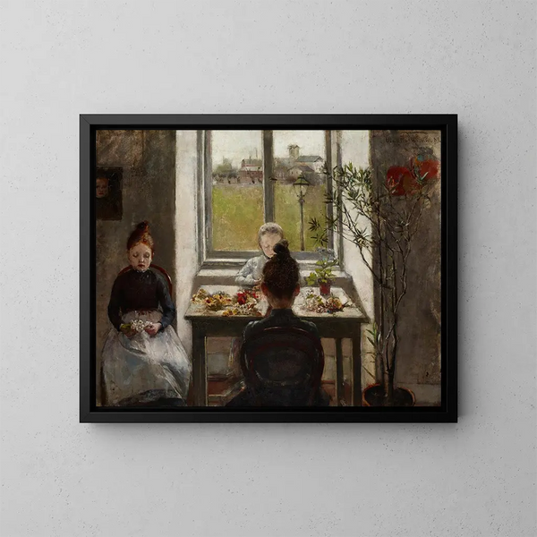Meisjes met bloemen - Olga Boznańska — ingelijst kunstwerk aan de muur