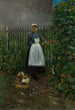 Fille avec un panier de légumes dans le jardin - Olga Boznańska — ingelijst kunstwerk aan de muur