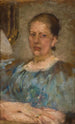 Portret van een vrouw in een blauwe blouse - Olga Boznańska — weergave van het kunstwerk
