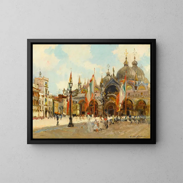 Een uitzicht op het San Marcoplein in Venetië - Oliver Dennett Grover — ingelijst kunstwerk aan de muur