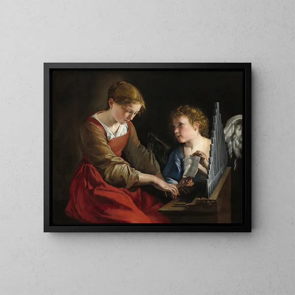 Saint Cecilia and an angel - Orazio Gentileschi — framed artwork on a wall