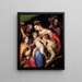 De Heilige Familie met heilige Catherine van Alexandrië, heilige Margaretha van Antiochië en Sint Franciscus van Assisi - Orazio Samacchini — ingelijst kunstwerk aan de muur