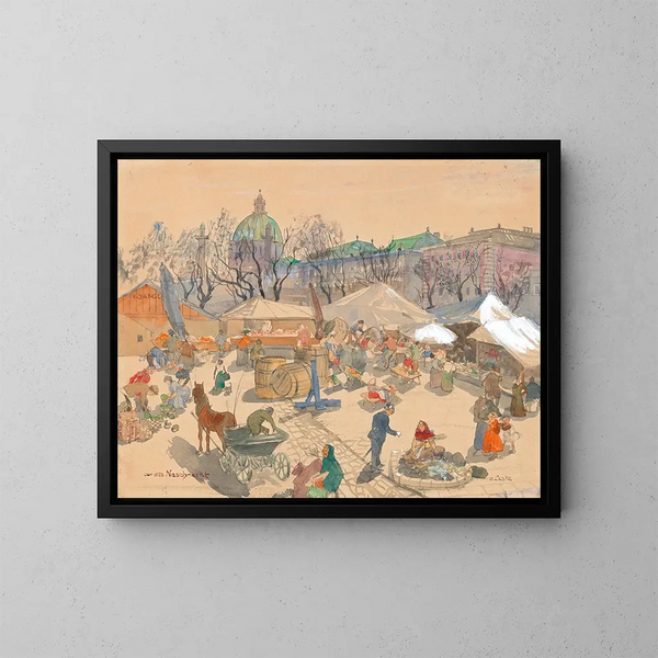 The Old Naschmarkt of Vienna - Oskar Laske — framed artwork on a wall