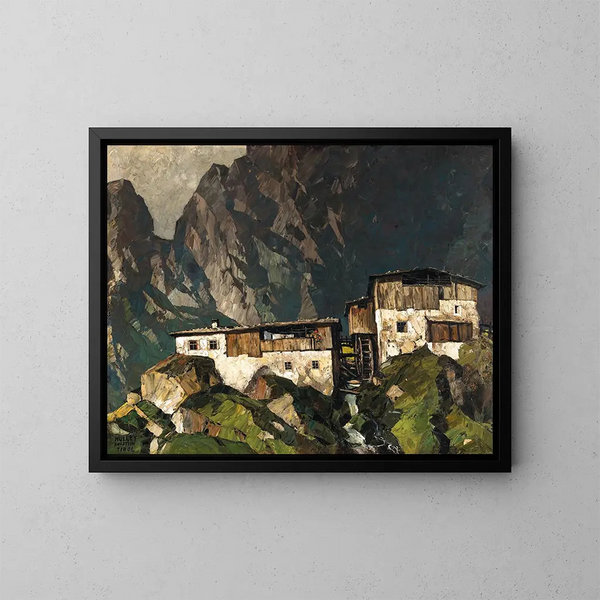 Farm with Mill - Oskar Mulley — framed artwork on a wall