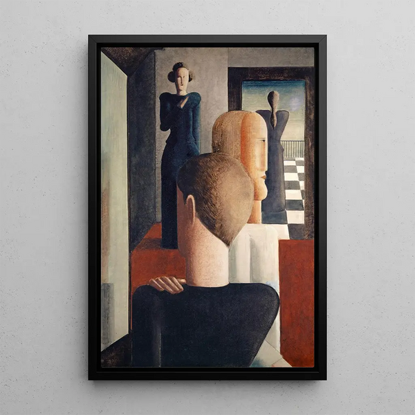 Interior painting with five Roman figures - Oskar Schlemmer — framed artwork on a wall