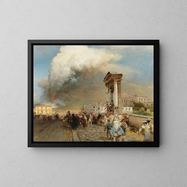 Eruption of Vesuvius - Oswald Achenbach — framed artwork on a wall