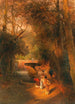 in het park bij de fontein van Villa Torlonia in Frascati nabij Rome - Oswald Achenbach — weergave van het kunstwerk
