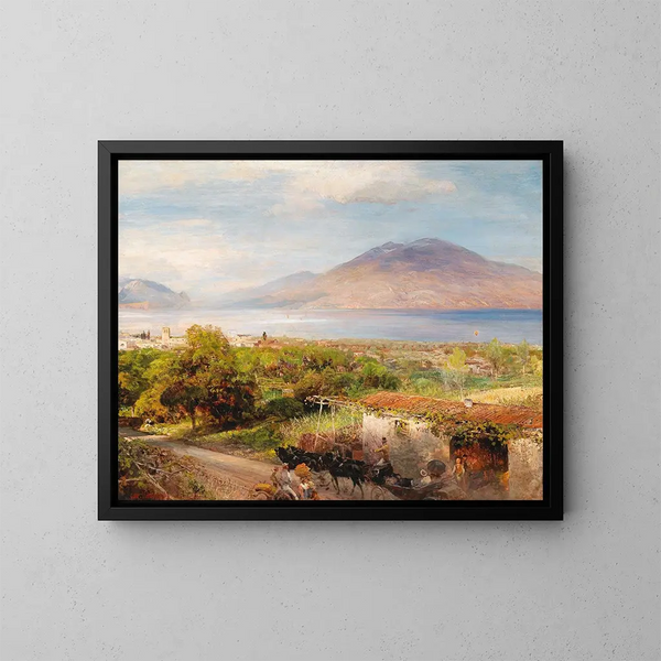 Osteria near Naples - Oswald Achenbach — framed artwork on a wall