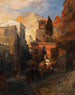 Straatscène in een bergdorpje in Italië - Oswald Achenbach — weergave van het kunstwerk