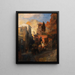 Straatscène in een bergdorpje in Italië - Oswald Achenbach — ingelijst kunstwerk aan de muur