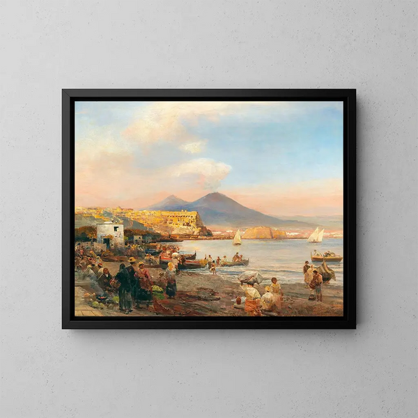 Sunset in the Bay of Naples - Oswald Achenbach — framed artwork on a wall