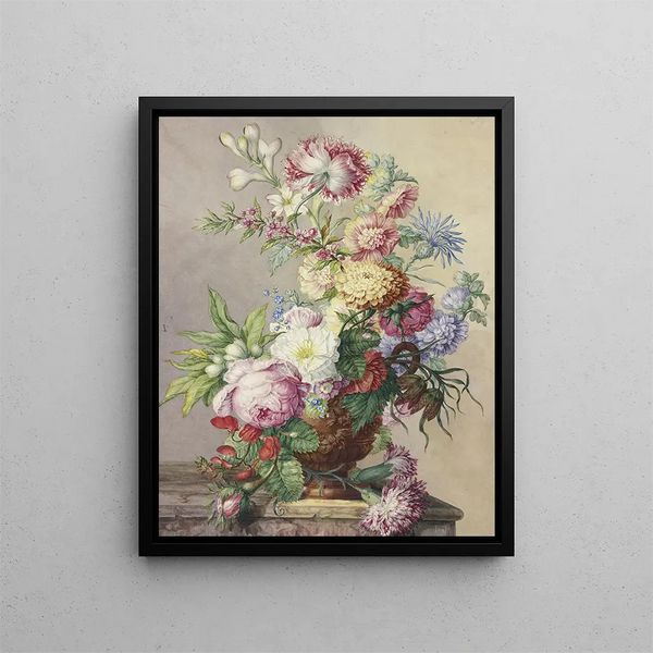 Oswald Wijnen - Blumenstrau In Einer Vase Auf Einem Marmortisch.webp