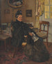 van een oude vrouw zittend in de wachtkamer - Otto Bruenauer — weergave van het kunstwerk