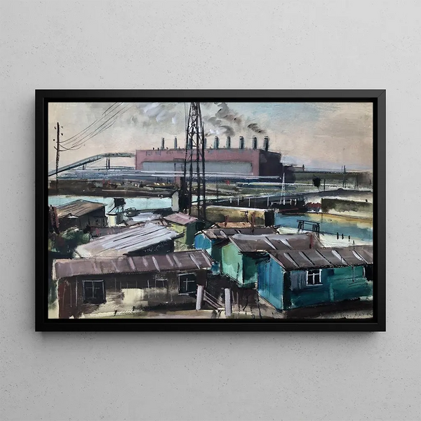 Industriële installatie schilderij - Otto Geigenberger — ingelijst kunstwerk aan de muur