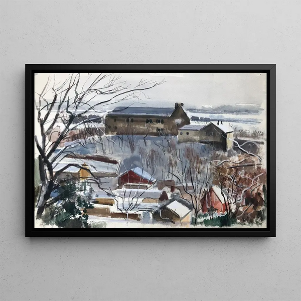 Landschap van de late winter met sneeuw - Otto Geigenberger — ingelijst kunstwerk aan de muur