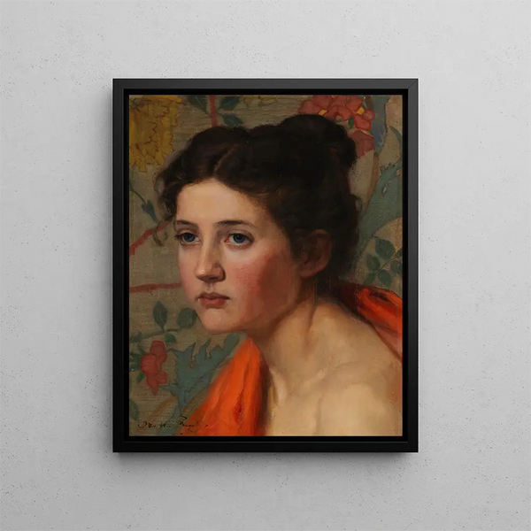 Otto Heinrich Engel - Weiblicher Studienkopf vor floralem Hintergrund.webp