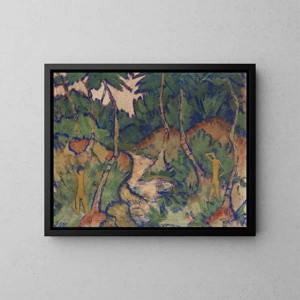 Bathing Woman in the Landscape - Otto Mueller — framed artwork on a wall