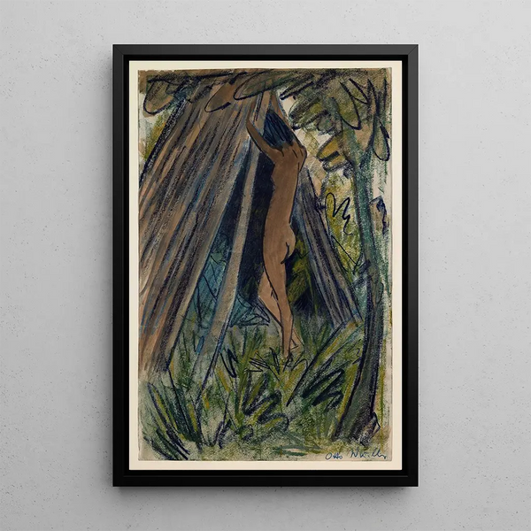 Nude in front of a tent - Otto Mueller — framed artwork on a wall