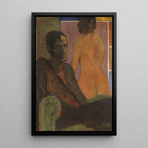 Self-portrait with nude from behind in the background Elfriede Timm - Otto Mueller — framed artwork on a wall