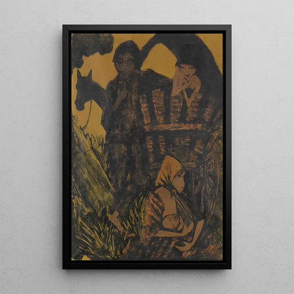Family of Gypsies with Cart - Otto Mueller — framed artwork on a wall