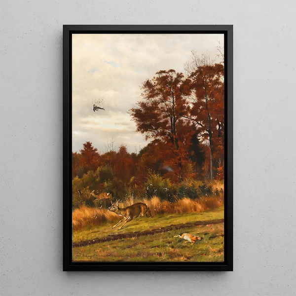Jachtscène aan de rand van het bos - Otto Recknagel — ingelijst kunstwerk aan de muur