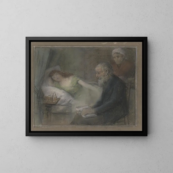 At the sickbed - Otto Scholderer — framed artwork on a wall