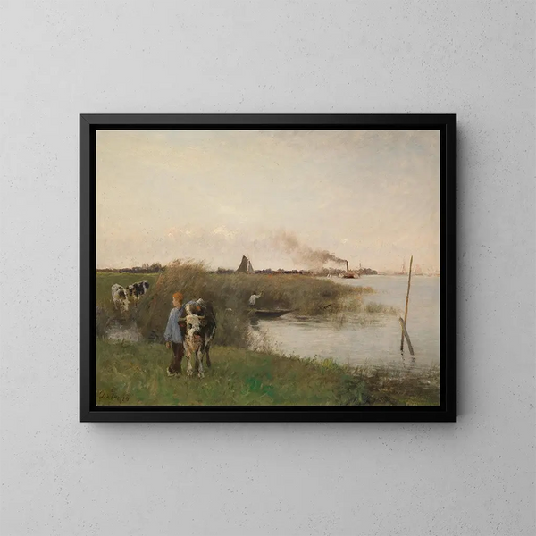Idyllic River Landscape - Otto von Thoren — framed artwork on a wall
