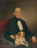 Portret van een zittende man met een hond - Palinka — weergave van het kunstwerk