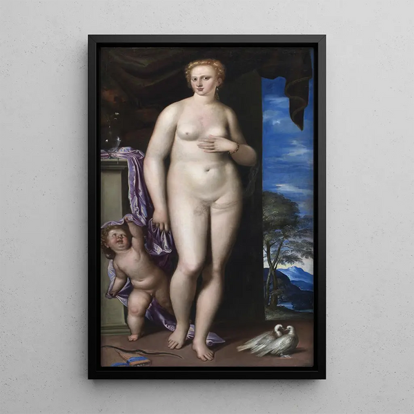 Vénus et Cupidon - Parrasio Micheli — ingelijst kunstwerk aan de muur